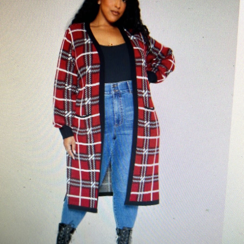 Fashion to Figure Marguerite Plaid Cardigan Sweater size 4